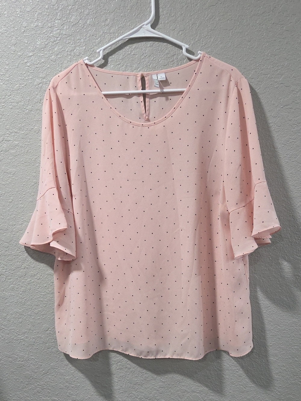 Elle Blush Pink Polka Dot Ruffle Sleeve Top